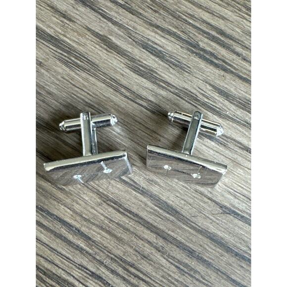 Vintage Hickok Cufflinks Rectangle Silver Tone Faux Diamond Swivel Bar Toggle - Picture 2 of 7